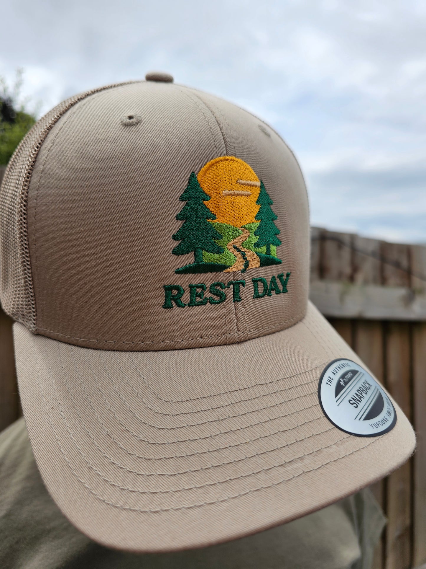 Rest Day Logo Trucker Hat – Khaki (Premium Edition)