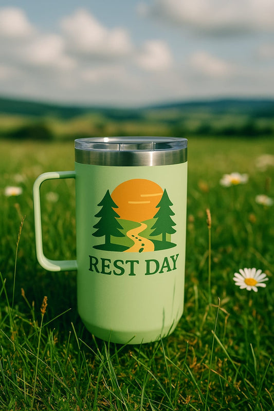 Rest Day Thermal Mug – For Trails, Chats & Second Cups